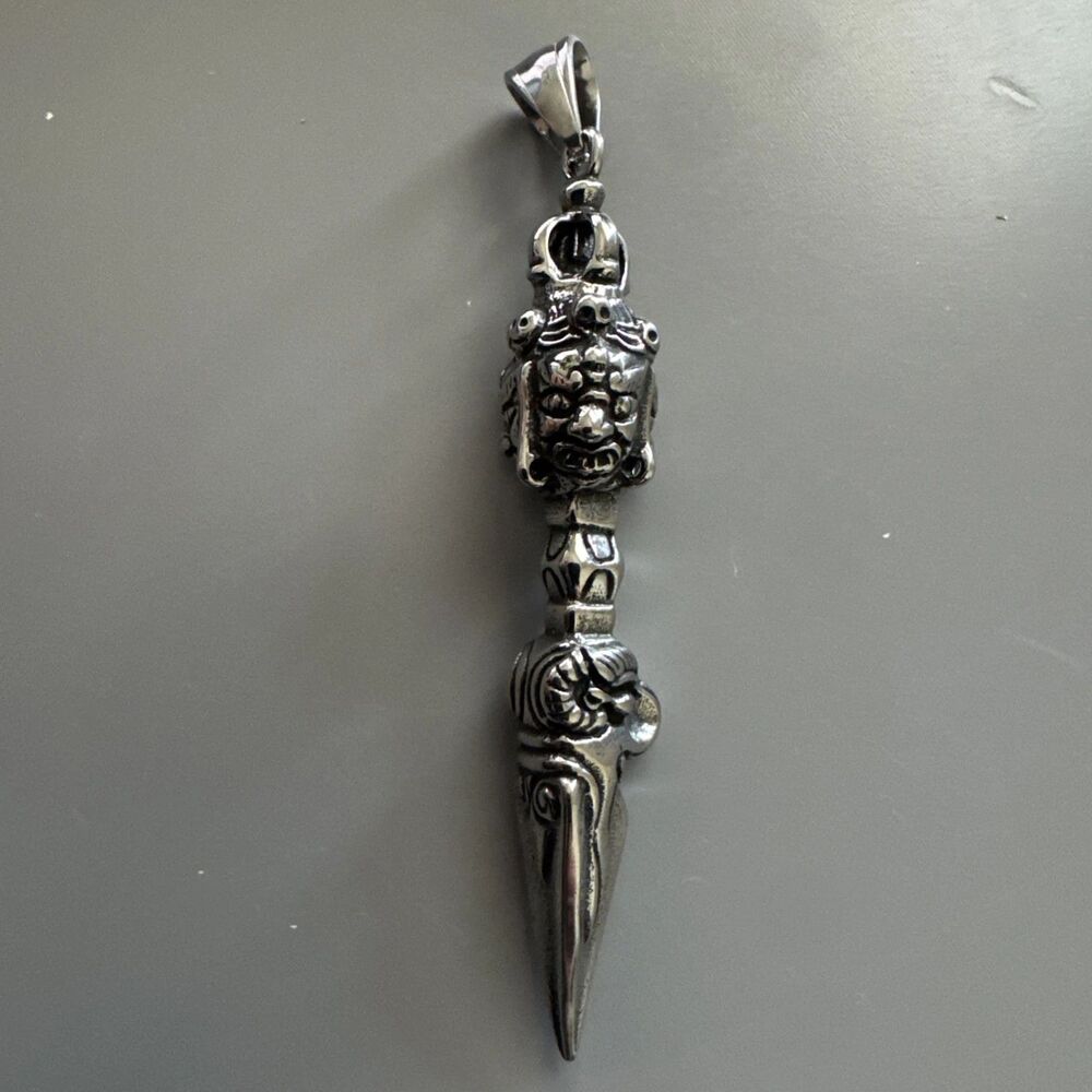 Vintage Tibetan Stainless Steel Buddha Pendant Amulet 24 Inch Chain Gift Faith